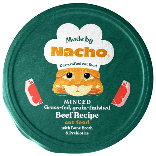 Made By Nacho Minced Grass-Fed Grain-Finished Beef Recipe with Bone Broth Cat Food (2.5 oz Cup - 10 Pack)