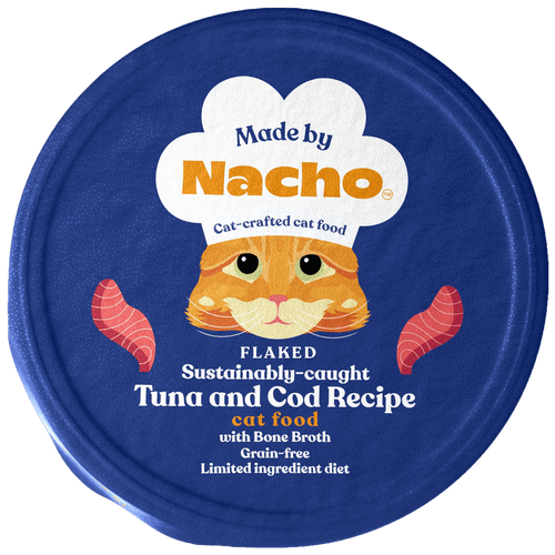 Made By Nacho Grain-Free Flaked Sustainably-Caught Tuna & Cod Recipe Cat Food with Bone Broth (2.5 oz Cup - 10 Pack)