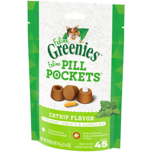 FELINE GREENIES PILL POCKETS Natural Cat Treats, Catnip Flavor (1.6 oz. Pack (45 Treats))