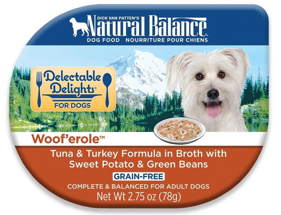 Natural Balance Delectable Delights Wooferole Grain Free Tuna and Turkey in Broth with Sweet Potato and Green Beans Wet Dog Food