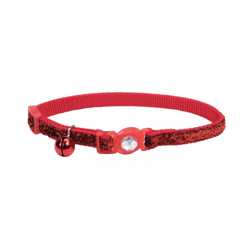 Coastal Pet Products Safe Cat Jeweled Buckle Adjustable Breakaway Cat Collar with Glitter Overlay (Red 3/8 X 8-12)