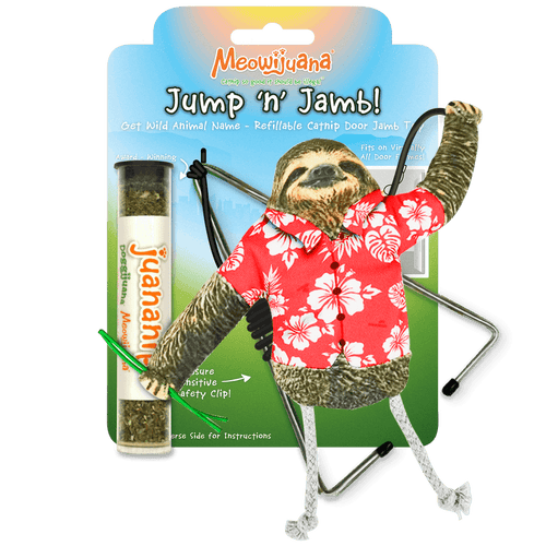 Meowijuana Jump 'n' Jamb - Get Wild Sloth - Refillable Catnip Swinging Cat Toy (Hanging Toy)