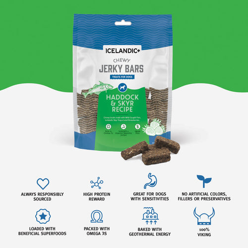 Icelandic+™ Chewy Jerky Bars Haddock & Skyr Jerky Recipe Dog Treat (2.5 oz)