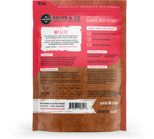 Bones & Co. Barkin' Beef Freeze-Dried Keto Formula Dog Food (12 oz)