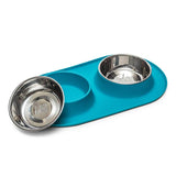 Messy Mutts Double Silicone Dog Feeder with Stainless Bowls (Large Grey)