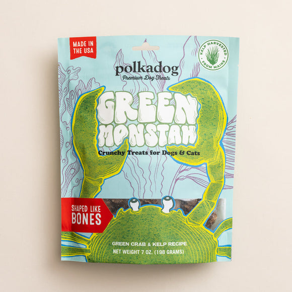 Polkadog Green Monstah (Bones) Crunchy Treats for Dogs & Cats (7 oz)