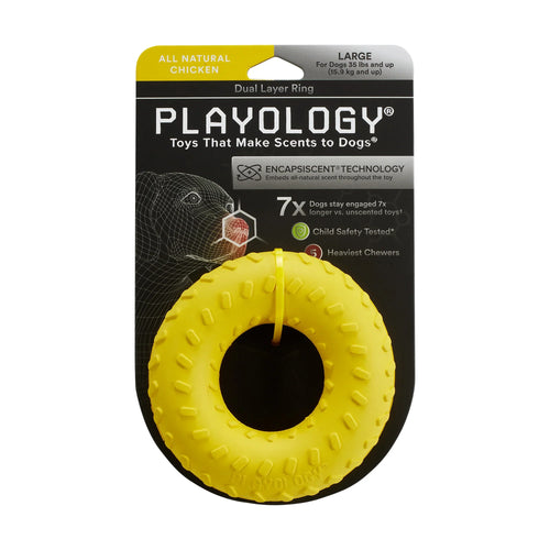 Playology Dual Layer Ring Dog Toy (Chicken Scent, Large)