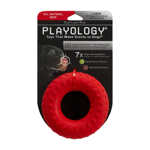 Playology Dual Layer Ring Dog Toy (Chicken Scent, Large)