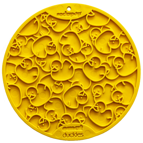 SodaPup Duckies Design eMat Enrichment Lick Mat With Suction Cups (8” diameter 0.375” thick)