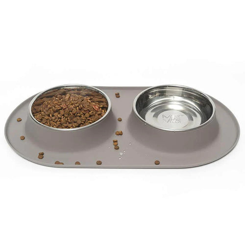 Messy Mutts Double Silicone Dog Feeder with Stainless Bowls (Large Grey)