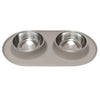 Messy Mutts Double Silicone Dog Feeder with Stainless Bowls (Large Grey)