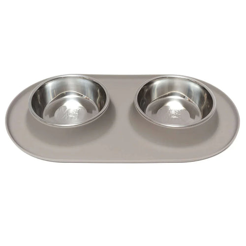 Messy Mutts Double Silicone Dog Feeder with Stainless Bowls (Large Grey)