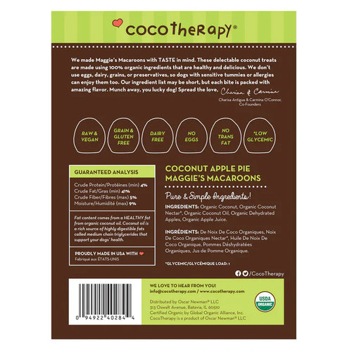 CocoTherapy Maggie's Macaroons Coconut Apple Pie - Organic Coconut Treat for Dogs