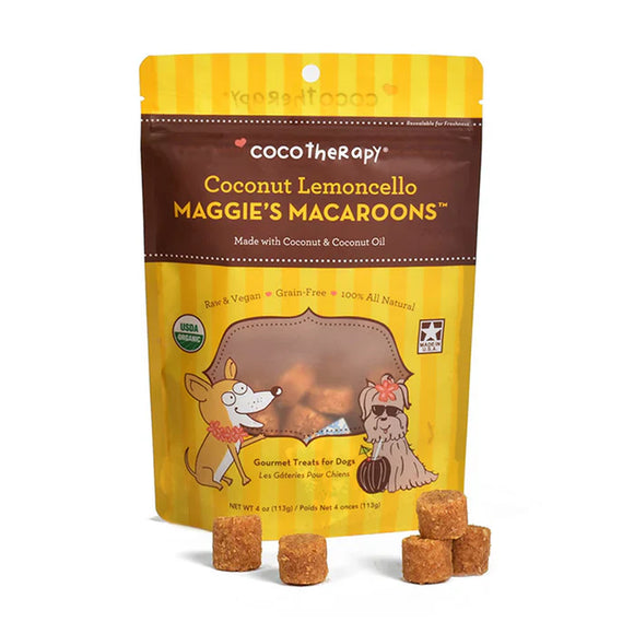CocoTherapy Maggie's Macaroons Coconut Lemoncello - Organic Coconut Treat for Dogs (4 oz)
