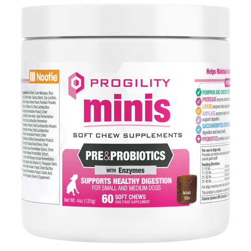 Nootie Progility Minis Pre & Probiotics Soft Chew Supplement For Small & Medium Size Dogs (60 Count)