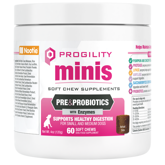 Nootie Progility Minis Pre & Probiotics Soft Chew Supplement For Small & Medium Size Dogs (60 Count)