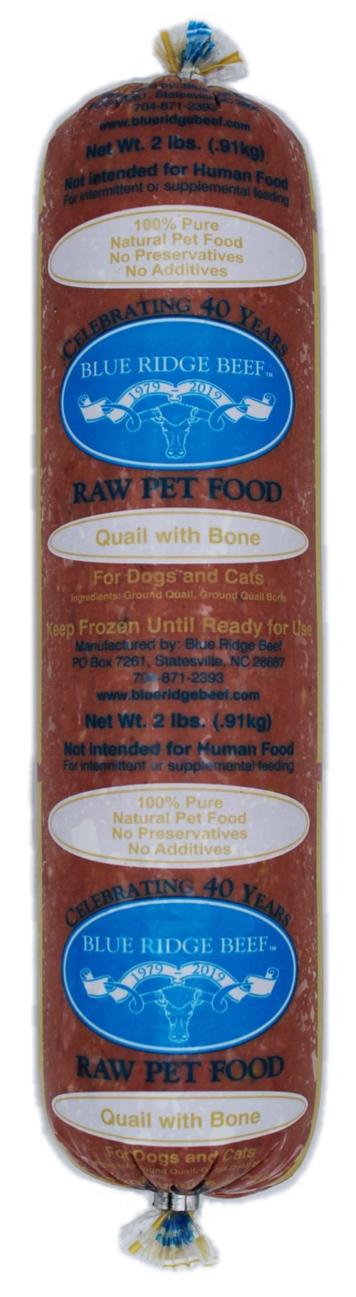 Blue Ridge Beef Quail with Bone Natural Raw Dog Food (2 lb. chubs)