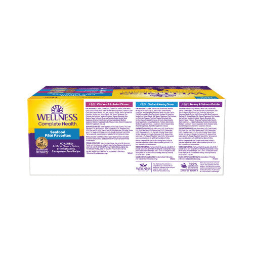 Wellness Complete Health Natural Grain Free Wet Cat Food Variety Pate Recipes Seafoods (3 oz case of 12)