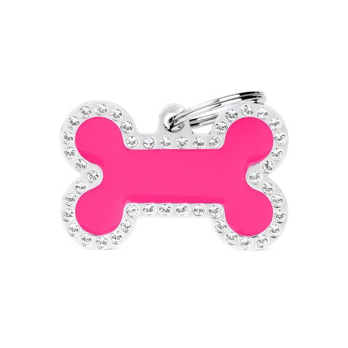 MyFamily Glam Big Fuchsia Bone Strass ID Tag (Grande, Pink)