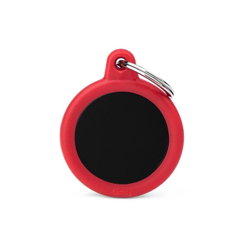 MyFamily Id Tag Hushtag Collection Aluminium Black Circle With Red Rubber (Media, Red)