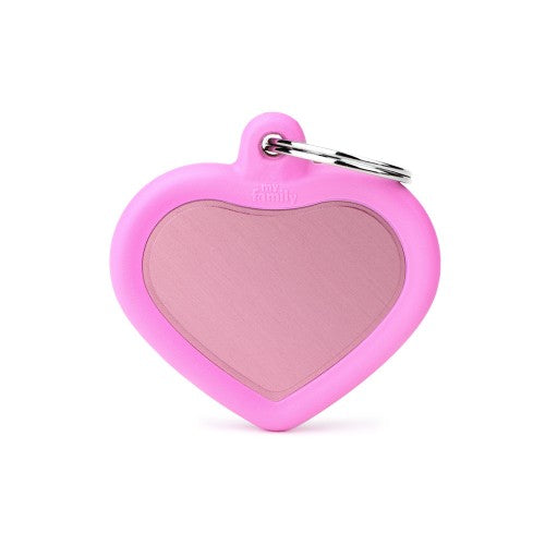 MyFamily Hushtag Collection  Aluminium Pink Heart With Pink Rubber ID Tag (Pink)