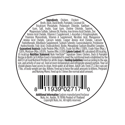 Nulo Freestyle Cat & Kitten Signature Stews Chicken, Duck & Pumpkin Recipe in Broth