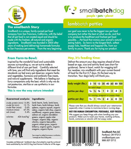 Smallbatch Lambbatch Frozen Dog Food