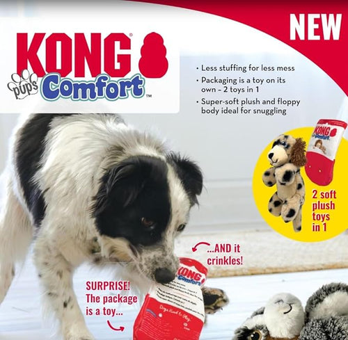 KONG Comfort Pups Low Stuffing Plush Fur and Crinkly Noise with Squeaker