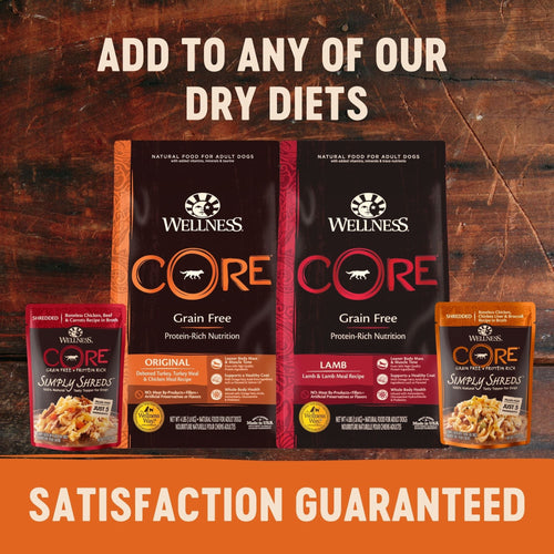 Wellness CORE Simply Shreds for Dogs Shredded Boneless Chicken, Chicken Liver & Broccoli Recipe in Broth