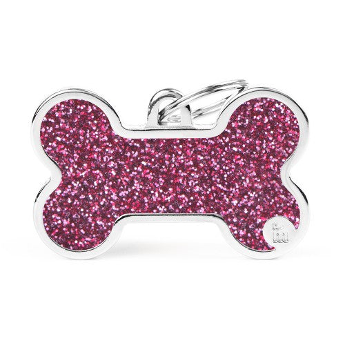 MyFamily Shine XL Pink Glitter Bone ID Tag