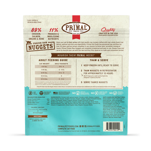 Primal Pet Foods Frozen Raw Nuggets Cat Food Chicken & Salmon Recipe