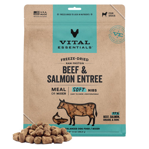 Vital Essentials Freeze-Dried Raw Protein Beef & Salmon Soft Nibs Meal or Mixer Dog Food