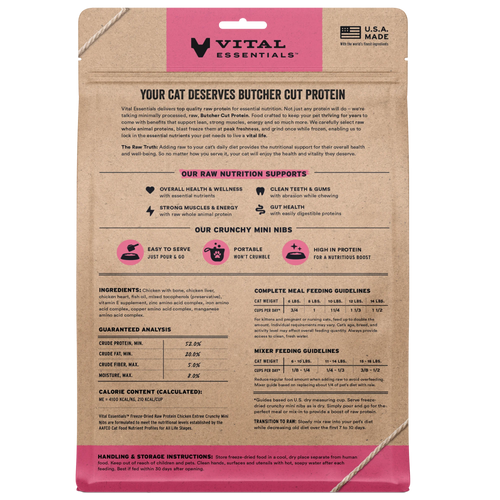 Vital Essentials Freeze-Dried Raw Protein Chicken Crunchy Nibs Cat Food