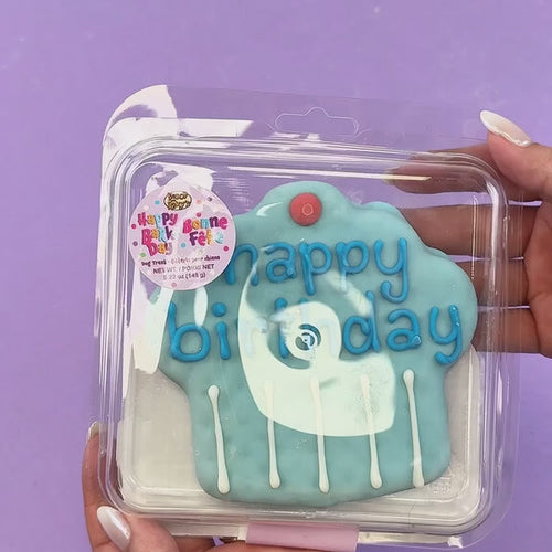 Bosco and Roxy's Prepackaged Giant Blue Happy Birthday Cupcake | Birthday (case) Dog Treats