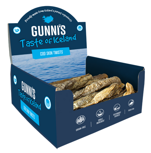 Gunni's Cod Skin Twists Air-Dried, Icelandic Fish, Crunchy Chews