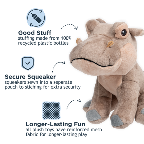 Tall Tails Hippo with Squeaker Dog Toy