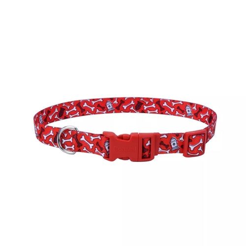 Coastal Pet Products Styles Adjustable Dog Collar Red & Bones, 3/8 x 08-12