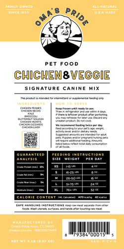 Oma's Pride Dog Raw Signature Chicken & Veggie Mix