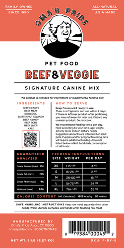 Oma's Pride Dog Raw Signature Beef & Veggie Mix