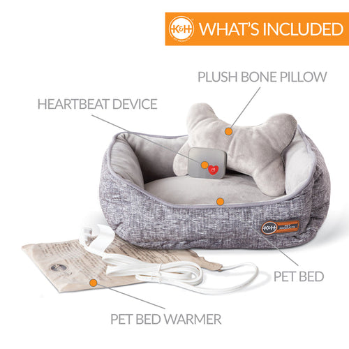 K&H Mother's Heartbeat Heated Puppy Pet Bed with Bone Pillow (Large Breed - 16 X 20 (7W))