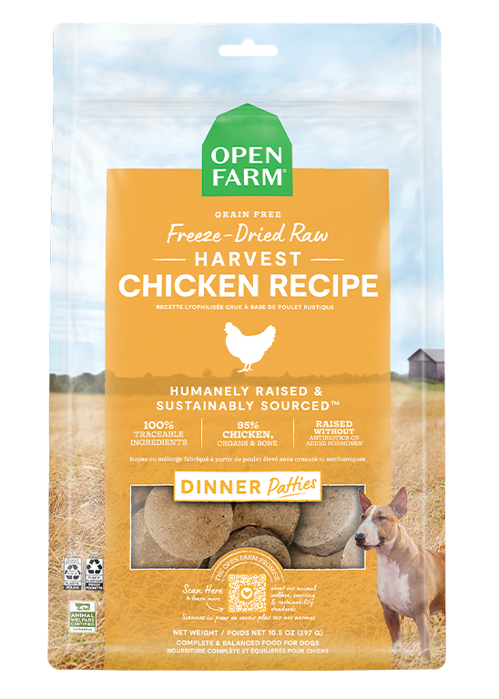 Open Farm Harvest Chicken Freeze Dried Raw Patties for Dogs