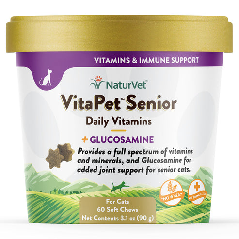 NaturVet VitaPet Senior Daily Vitamins Plus Glucosamine Cat Soft Chews (60 Soft Chews)