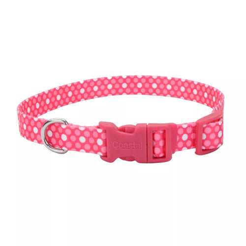 Coastal Pet Products Styles Adjustable Dog Collar Pink Dots 3/8 x 8-12