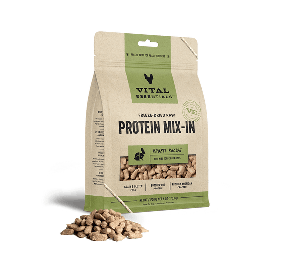 Vital Essentials Freeze Dried Raw Protein Mix-In Rabbit Recipe Mini Nibs Topper for Dogs