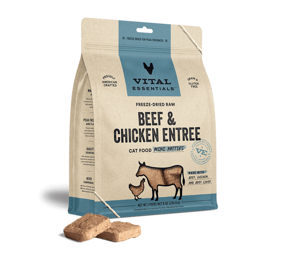 Vital Essentials Beef & Chicken Freeze-Dried Raw Entrée Cat Food Mini Patties