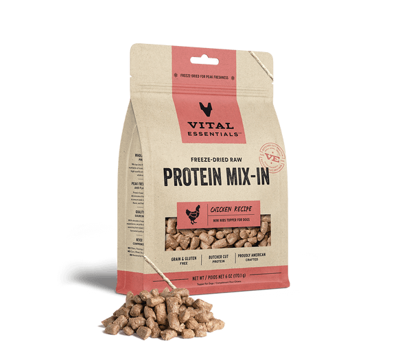 Vital Essentials Freeze Dried Raw Protein Mix-In Chicken Recipe Mini Nibs Topper for Dogs