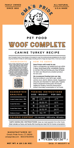 Oma's Pride Woof Complete Canine Turkey Recipe